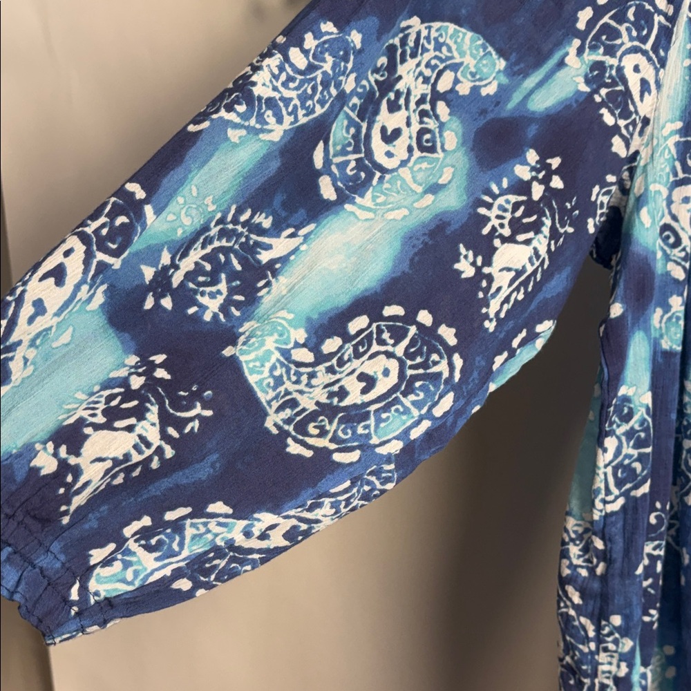 Chaps Blue Patterned Blouse - Picture 4 of 11